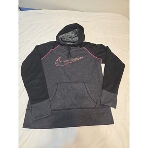 Nike Therma Fit Pullover Hoodie Women's Large with Thumb Holes Gray and Black